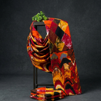 Colorful Ankara fabric with geometric pattern.